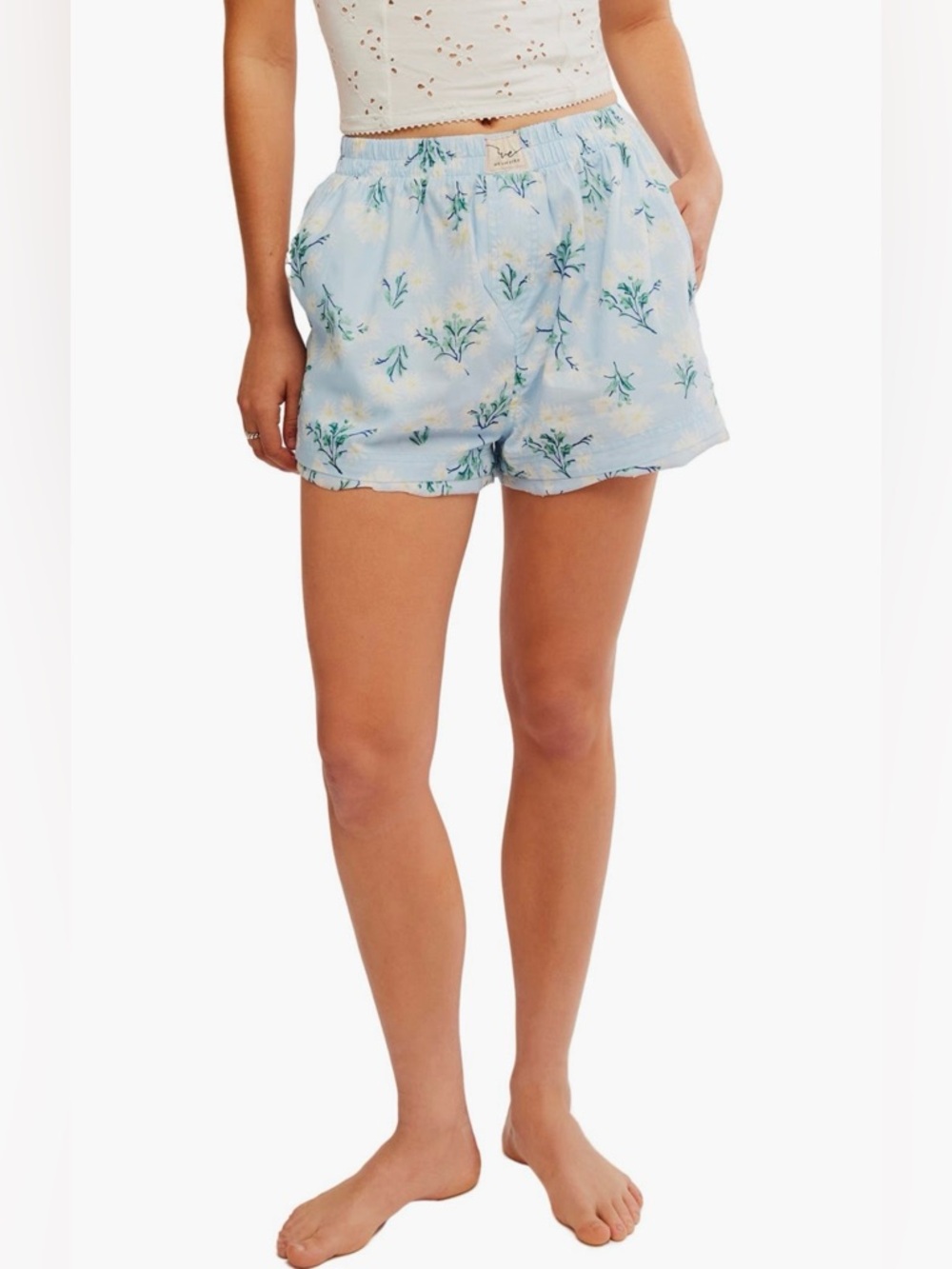 Free People Day To Day Floral Boxer Shorts size XS Blue Chambray Combo